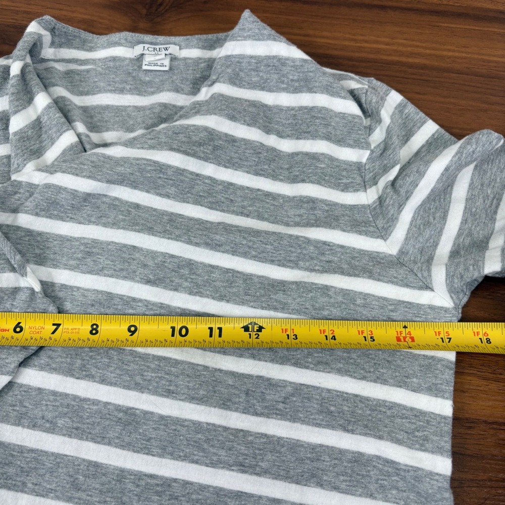 J Crew Striped Open Front Cardigan Sweater Womens Size M Gray White Cotton - Picture 7 of 10